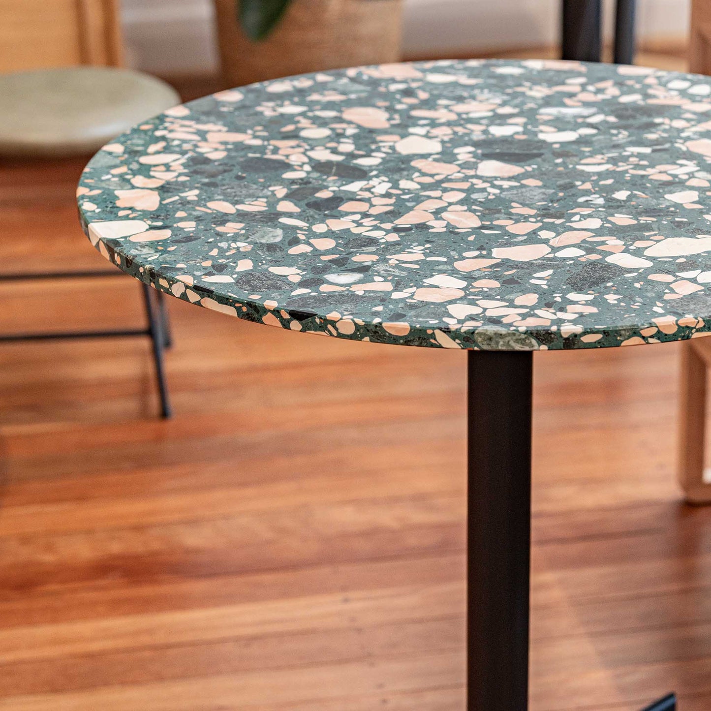 Harri Table 800 Dia | Italian Terrazzo | Black Steel (Clearance Stock)